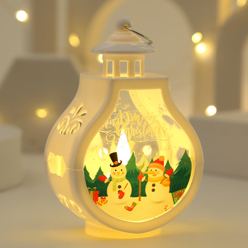 Christmas Lantern LED Lighted Snowman Lamp With Santa Claus
