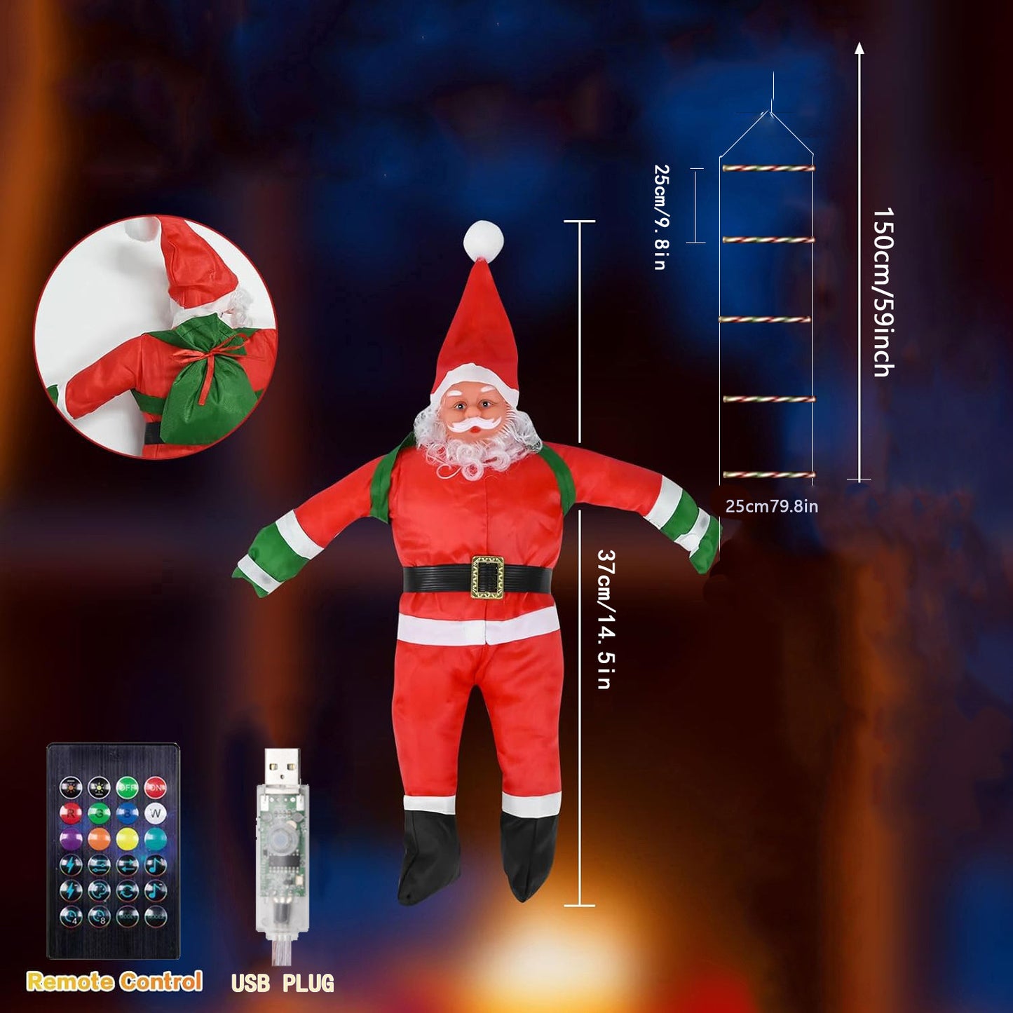 Santa Claus Ladder Outdoor Christmas Decoration Stair Light