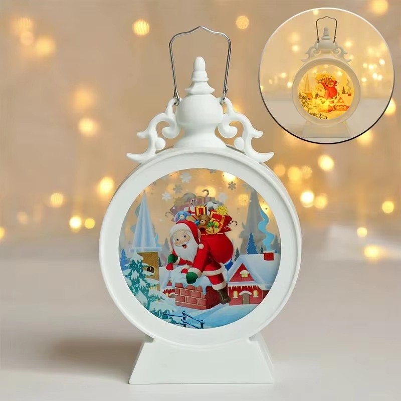 Christmas Lantern LED Lighted Snowman Lamp With Santa Claus